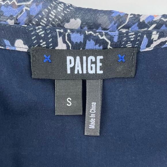 Paige Olympia Cold Shoulder Tiered Silk Mini Dress Boho Navy Floral Size Small - Picture 10 of 11